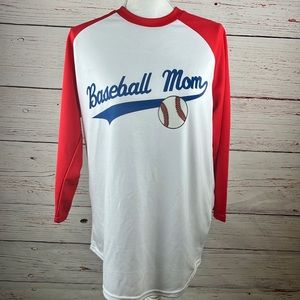 Sport-Tek Red & White Baseball Mom Long Sleeve Tee | Size M